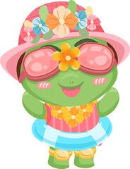 cartoon animal in songkran and summer elements