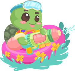 cartoon animal in songkran and summer elements