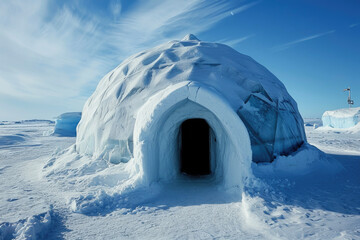 A igloo with a dome and a door