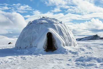 A igloo with a dome and a door