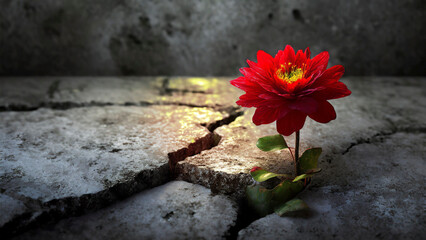 red flower on cracked ground background with copy space for text - 751657627