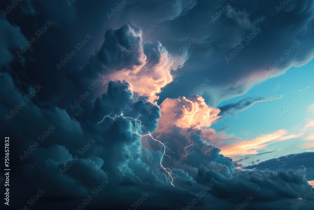 Poster a lightning with a cloud and a thunder