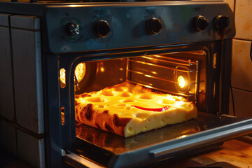 A oven with a face made of cheese and knob