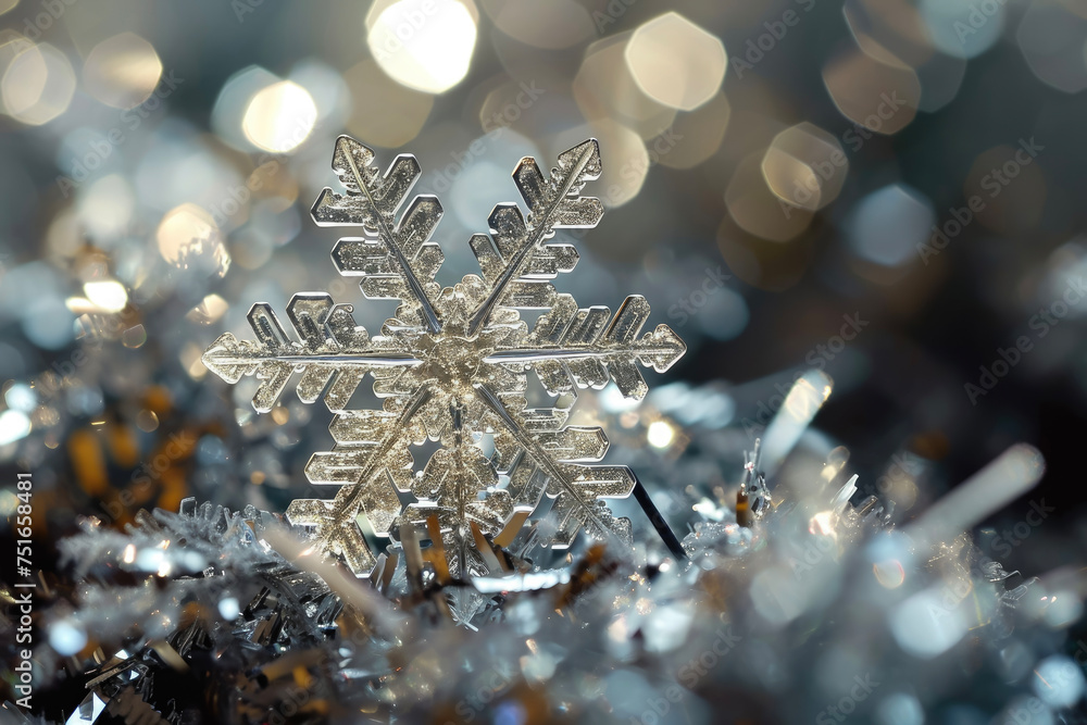 Poster a snowflake with a crystal and a sparkle