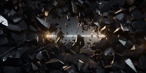 Metal shrapnel or fragments coming together. Unite, form, gather, join, concept. Abstract sci-fi style background.