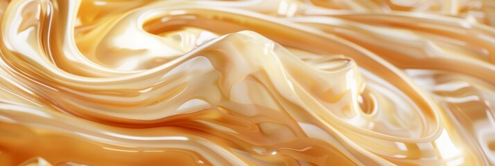 Fototapeta premium Melted Caramel Texture, Ice Cream Waves, Smooth Icecream, Custard Background, Silky Flowing Yogurt