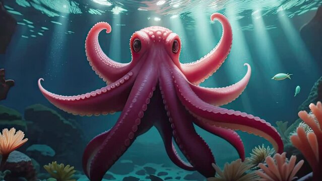 Octopus Squirming Through a Reef in the Ocean. Generative AI