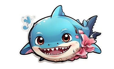 Happy Blue Shark Swimming Underwater