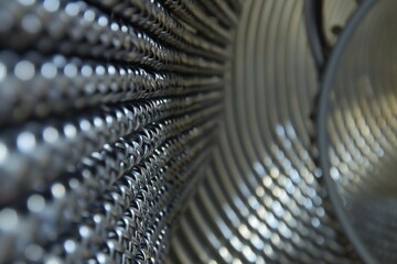 Industrial metal concept, Stainless steel braided corrugated metal hose - obrazy, fototapety, plakaty