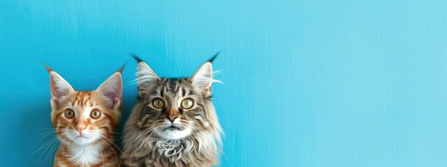 Banner with cats on blue background with copy space