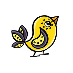 little funny bright bird cartoon, hand drawn vector illustration