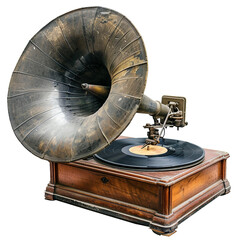 Vintage Gramophone Records, transparent background, isolated image, generative AI