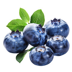Obraz premium Blueberries with leaves and on white background, isolated Fresh, ripe berries, healthy and delicious