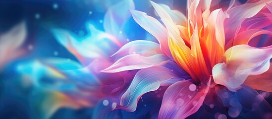 A vibrant painting showcasing a colorful flower against a calming blue background. The petals of...