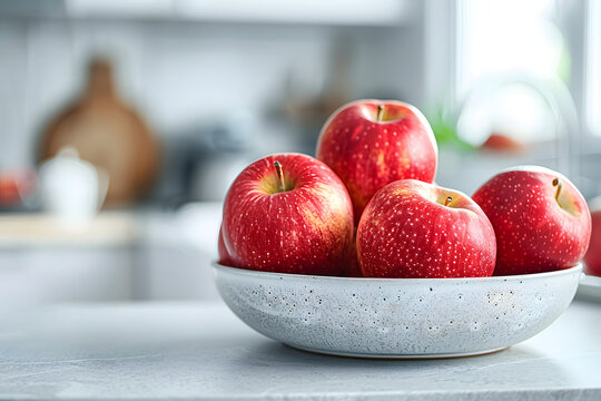 apples in minimalistic dishes in a bright kitchen