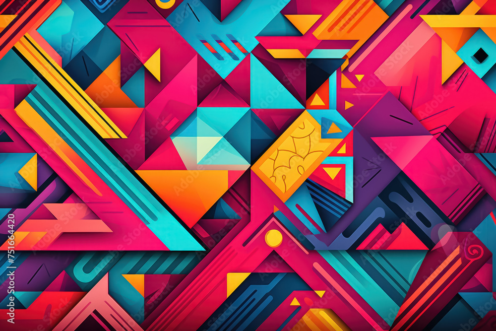 Poster create a vibrant and colorful pattern with geometric shapes and intricate details