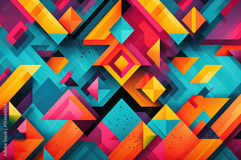 Poster create a vibrant and colorful pattern with geometric shapes and intricate details