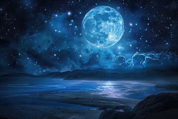 Naklejka na ściany i meble Generate a celestial scene with twinkling stars and a majestic full moon shining brightly