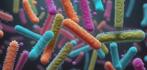 Fototapeta premium Close-up of differently colored prokaryotes for example Escherichia coli bacteria