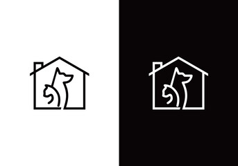 Dog and cat combination house, line art, logotype,dog, cat, 