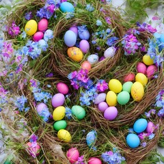 Fototapeta na wymiar Easter Eggs In Nest