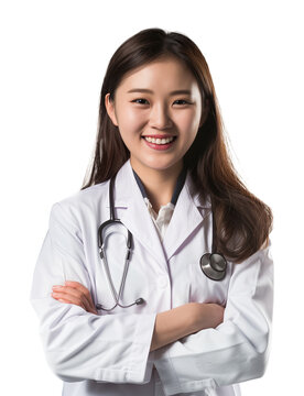 Female Asian Doctor Crossed Arms Isolated on Transparent Background
