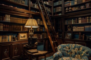 Retro reading room with old books
