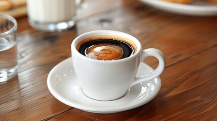 Morning Elegance: A Perfect Cup of Espresso on a Wooden Table
