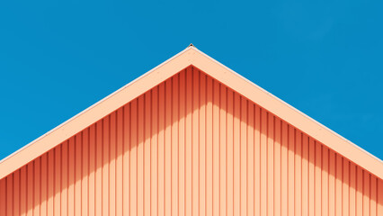 Architecture peach exterior wooden slats design lifestyle  blue sky sunlight abstract minimalist living 3d illustration render digital rendering - 751669257