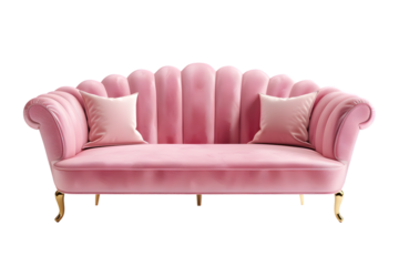 Stylish pink sofa isolated on transparent background
