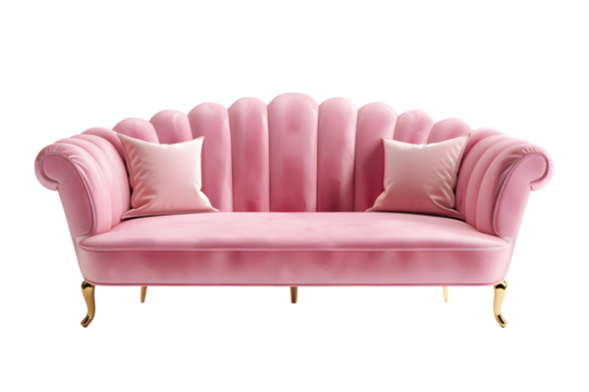 Stylish pink sofa isolated on transparent background