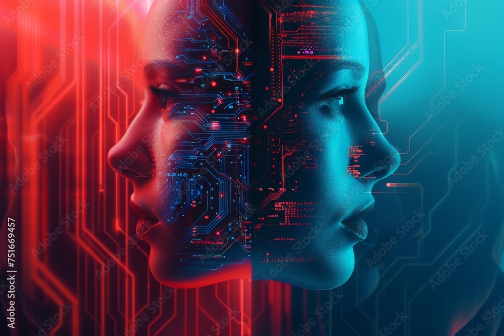 Poster big data and artificial intelligence concept. machine learning and cyber mind domination concept