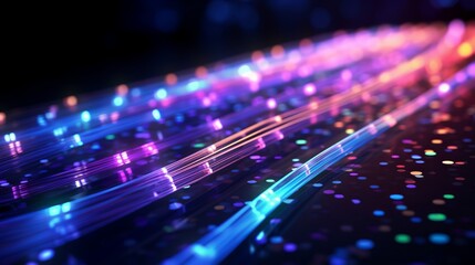 3D illustration illustrating digital information transmission through fiber optic cables.