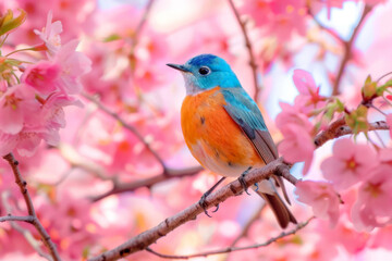 A vibrant bird with colorful plumage is perched on a branch of a tree, displaying its unique and eye-catching feathers against the natural backdrop.