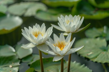 White Lotus Flowers Isolated, Water Lily, Tropical Lake Plant, White Lotus, Copy Space
