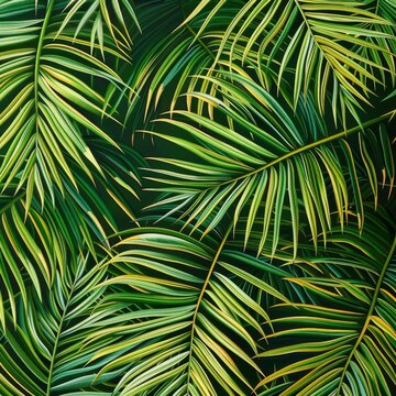 Palm Leaf Pattern, Lush Jungle Background, Exotic Tropic Foliage, Palm Leaves Silk Embroidery