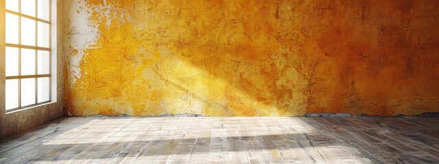 Empty room with yellow concrete wall.  Modern background yellow