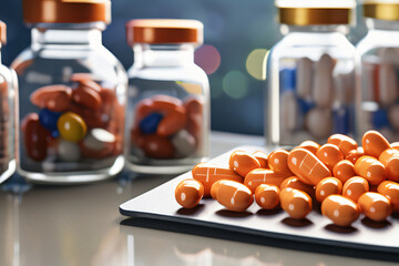 Medikamente Medizin bunte Tabletten im Blister Hintergund