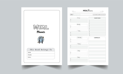 Meal Planner Template with Cover Page layout
