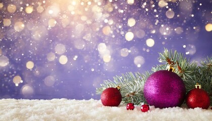 Fototapeta na wymiar purple holiday background with snowflakes and bokeh