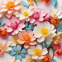 Obraz premium Free Photo Beautiful spring flowers on white background top view Floral pattern