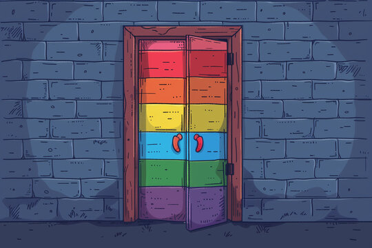 digital illustration of lgbtq+ coming out of closet