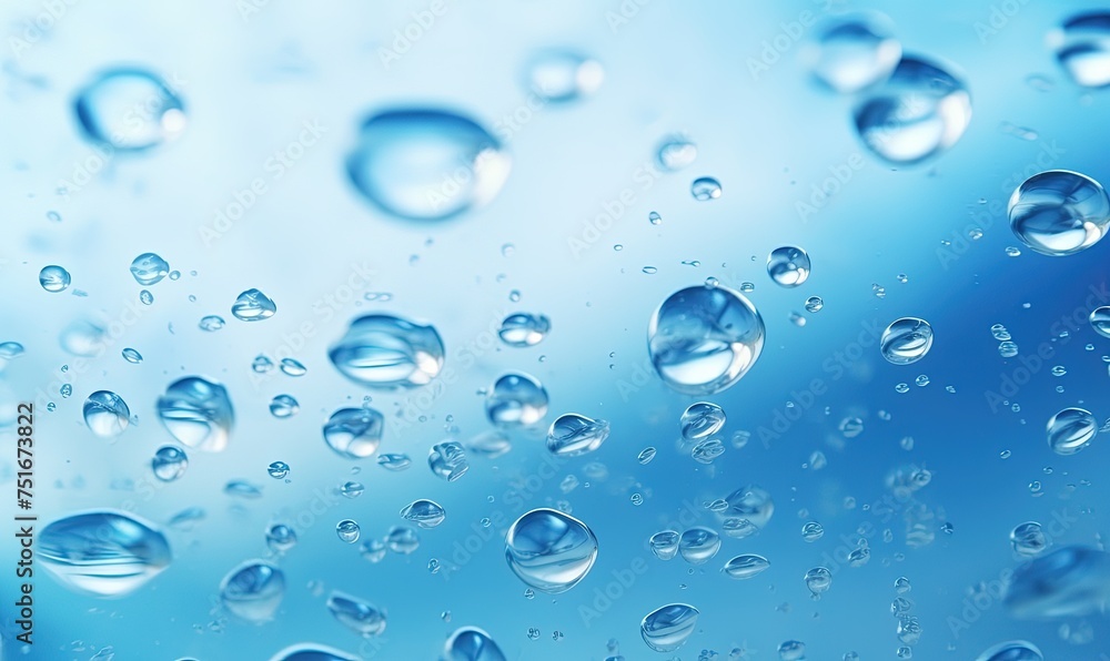 Poster water surface texture with bubbles and splashes that is defocused blurring transparent blue in color