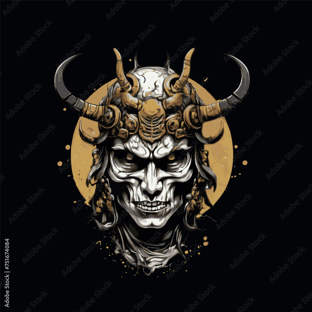 Canvas Prints devil horned samurai skull, Red Oni Mask Design