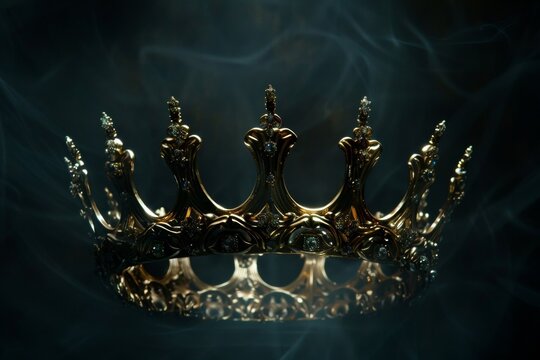 mysterious and magical image of old crown and book over gothic black background.