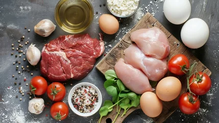 Fotobehang high protein foods top view  © GEMES