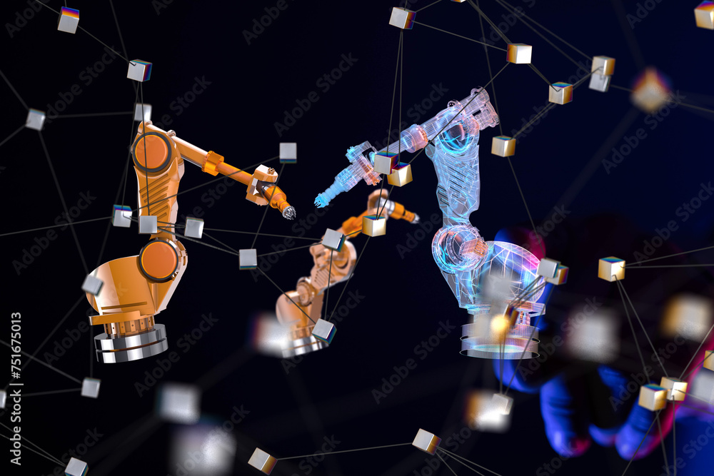 Poster Neural network 3D illustration. Big data and cybersecurity