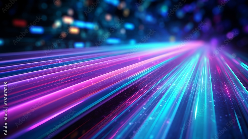 Poster 3d illustration showing bright signals transmitting data rapidly, with bundles of abstract fiber opt
