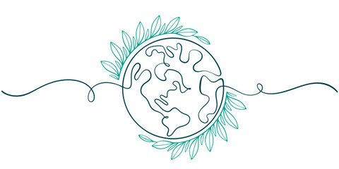 Earth line art style vector illustration, earth day, environment day line art style vector illustration