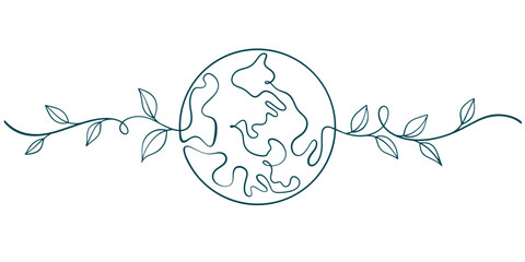 Earth line art style vector illustration, earth day, environment day line art style vector illustration